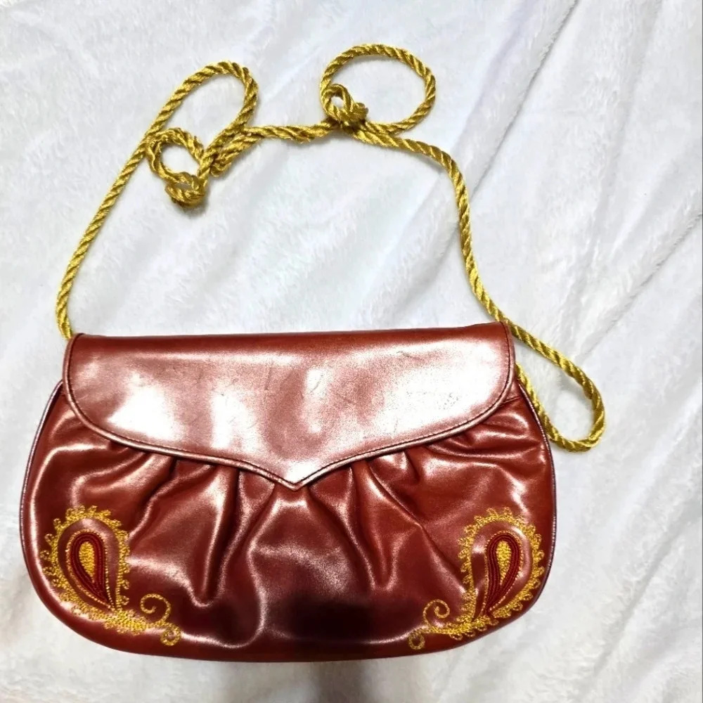 Vintage Barbara Bolan Leather Crossbody, Embroidered Festival Bag, Made in Italy